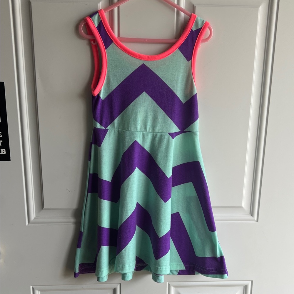 Kids Chevron Pattern Dress - Purple and Mint